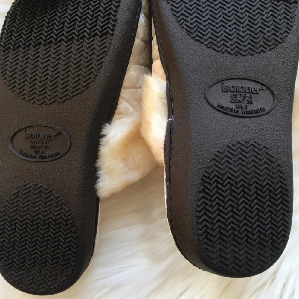 🆕 Isotoner Big Girl Crushed Velour Slippers - White Cream, 6.5/7